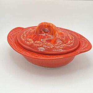 Vintage California USA Pottery Oval Red Glazed Casserole Serving Dish 2936 w/Lid